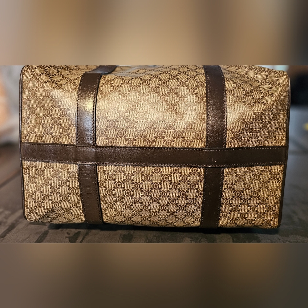 CELINE CREAM AND BROWN LEATHER MACADAM BOSTON BAG - Picture 3 of 7